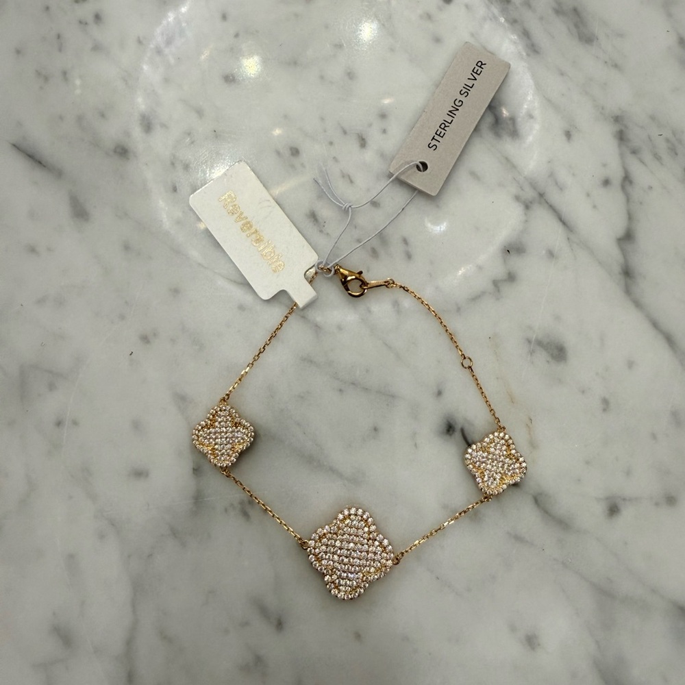 NWT Rachel Zoe 18K Gold Plated Rhinestone and Sterling Silver 925 Bracelet